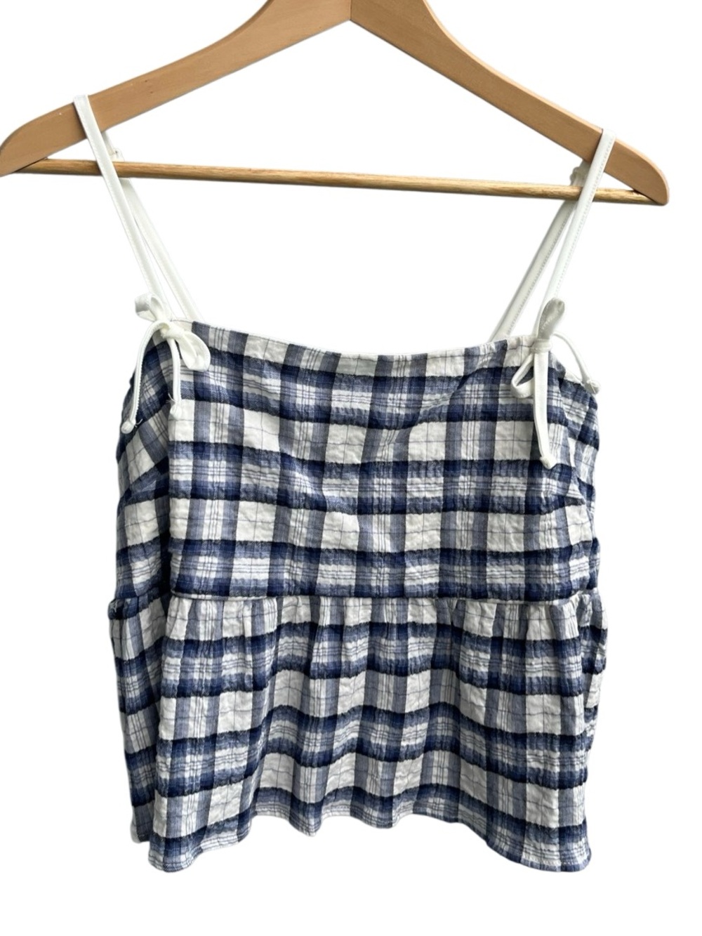 🌴 Planet Heart Navy Plaid Tie Strap Babydoll Cami Top NWT Juniors Large